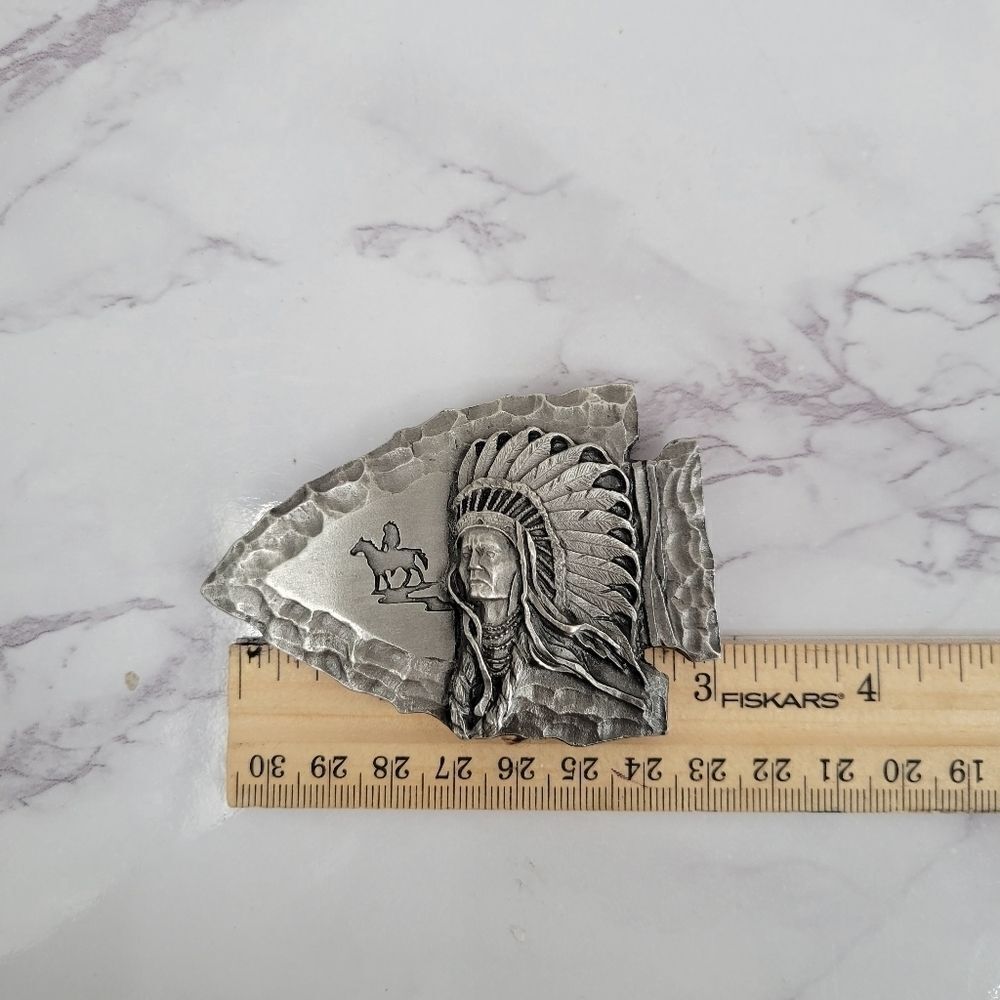 Siskiyou Buckle Co 80's Arrowhead Indian Chief Belt Buckle Silver Toned - Picture 2 of 8